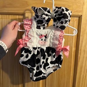 Cow Baby Romper. With Bow. NEW